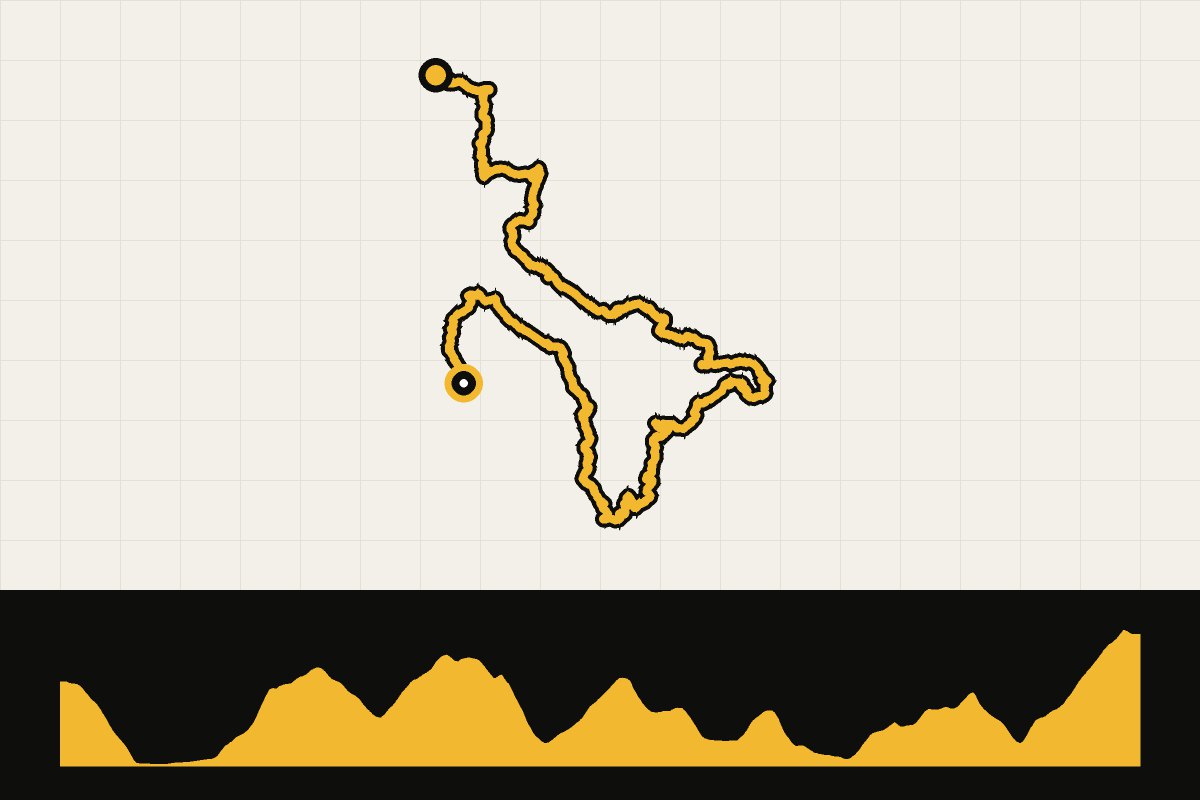 Routekaart en hoogteprofiel van Terre di Pisa Bike Trail dag 5: Pomarance naar Volterra