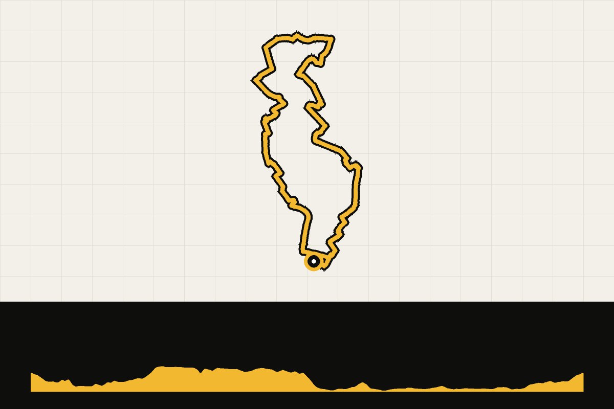 Routekaart en hoogteprofiel van Zuid-Limburg: ronde vanuit Maastricht via Zutendaal